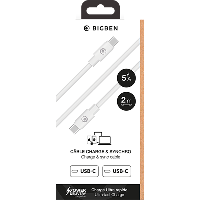 Cable USB C / USB C - 2m - PD 100W - Blanc – Image 2